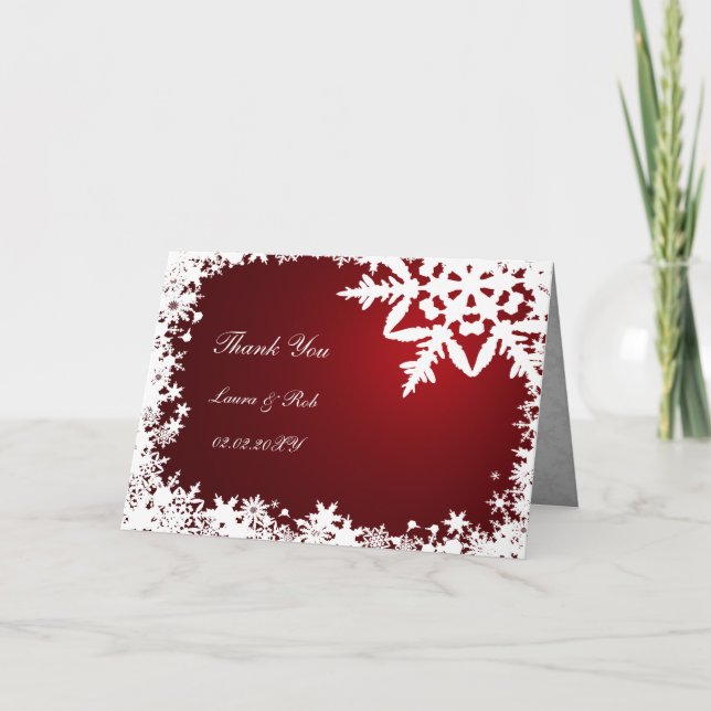red winter wedding Thank You (Front)