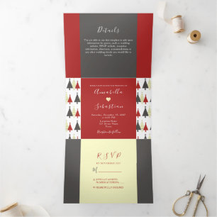 Red Winter Wedding Tri-Fold Invitation