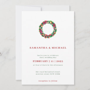Red Winter Wreath Simple Elegant Christmas Invitation