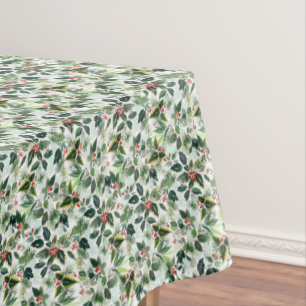 Red Winterberry and Variegated Leaves Christmas Tablecloth