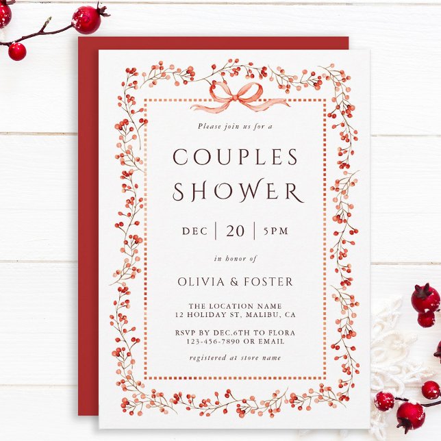 Red Winterberry Frame Couples Shower Invitation (Creator Uploaded)
