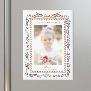 Red Winterberry Frame Merry Christmas Photo Magnet
