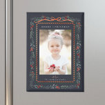 Red Winterberry Frame Navy Christmas Photo Magnet<br><div class="desc">This elegant photo holiday magnet features a watercolor red winterberry frame with a charming ribbon bow and clean typography. For more advanced customization of this design,  please click the BLUE DESIGN TOOL BUTTON above!</div>