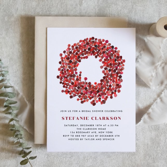 Red Winterberry Wreath Christmas Bridal Shower Invitation (Creator Uploaded)