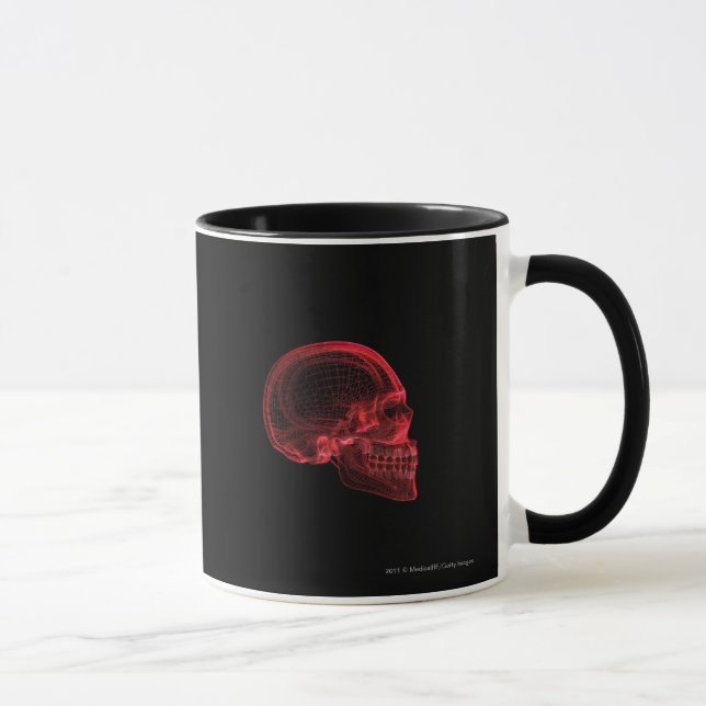 Red wireframe of a skull mug (Right)