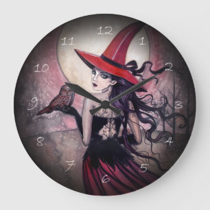 Red Witch and Owl Halloween Wiccan Clock