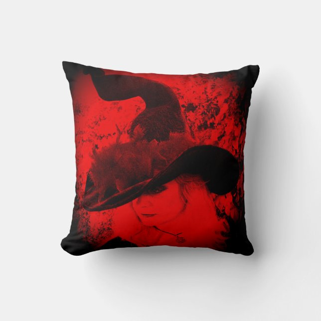 Red Witch Pillow Pagan Wiccan Cushion (Front)