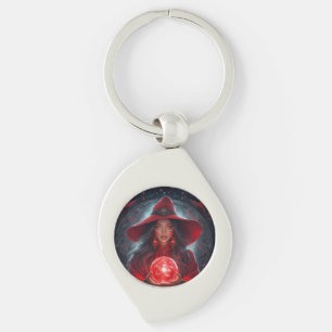 Red Witch With Crystal Ball And Amazing Background Keychain