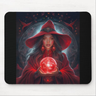 Red Witch With Crystal Ball And Amazing Background Mouse Pad