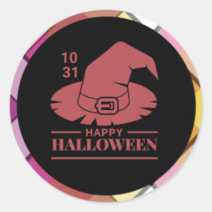 Red Witches Hat Halloween Colourful Plaid Classic Round Sticker