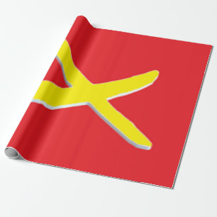 Red with a bright yellow cross pattern wrapping paper