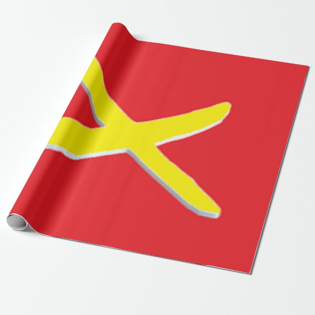 Red with a bright yellow cross pattern wrapping paper (Unrolled)