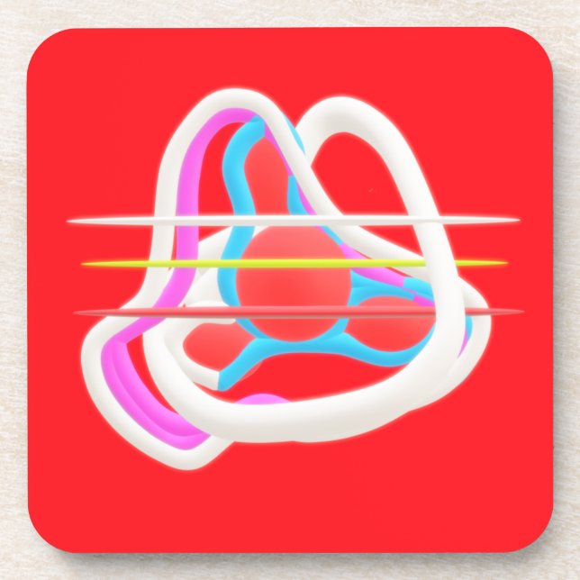 Red with abstract surreal design in cute colours   coaster (Front)