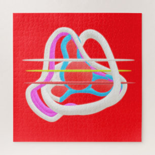 Red with abstract surreal design in cute colours   jigsaw puzzle