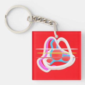 Red with abstract surreal design in cute colours keychain