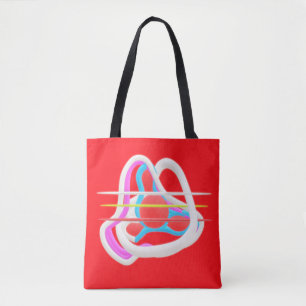 Red with abstract surreal design in cute colours   tote bag
