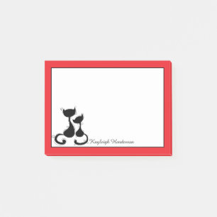 Red with Black Cats Silhouette Personalized Post-it Notes