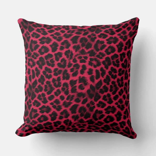 Red with black  leopard pattern throw pillow (Front)