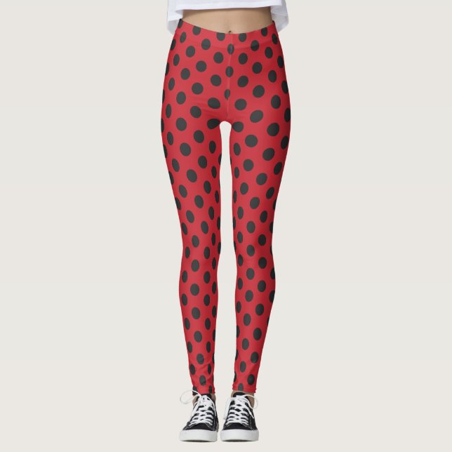 Red with Black Polka Dots Leggings (Front)