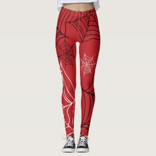 Red with Black & White Spiderwebs Halloween Leggings