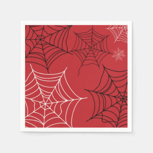 Red with Black & White Spiderwebs Halloween Napkin