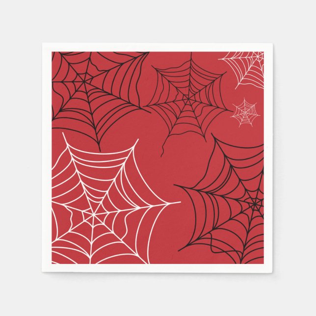 Red with Black & White Spiderwebs Halloween Napkin (Front)