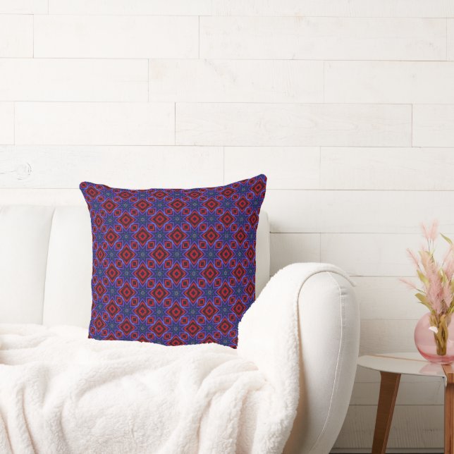 Red with Blue Stars Throw Pillow (Couch)