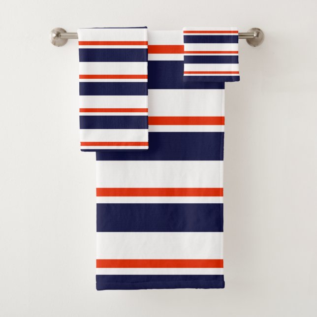 Red With Blue Stripes Bath Towel Set (Insitu)