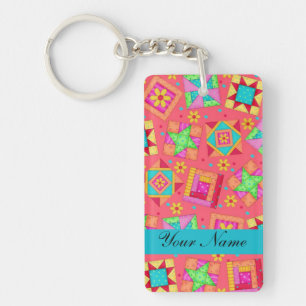 Red with Colourful Quilt Blocks & Personalized Keychain