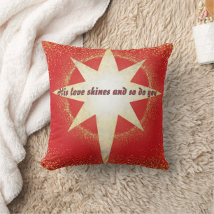 Red with Gold Star of Bethlehem Christmas Throw Pillow