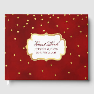 Red with Gold Stars Wedding Guest Book