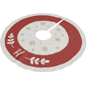 Red with golden snowflakes and monogram brushed polyester tree skirt