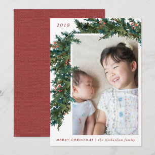 Red with Green Garland Photo Holiday Card