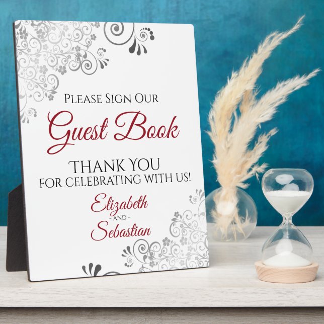 Red with Grey Frills Sign Our Guest Book Wedding Plaque (Side)