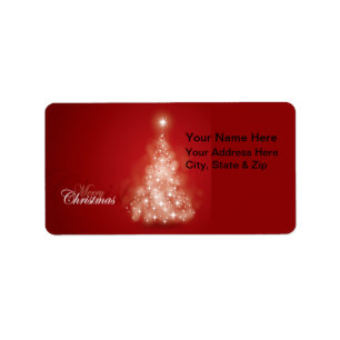 Red with Lights Christmas Tree  Address Labels
