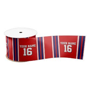 Red with Navy White Stripes Team Jersey Satin Ribbon