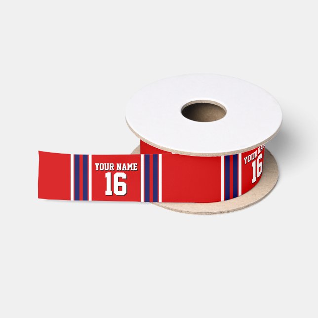 Red with Navy White Stripes Team Jersey Satin Ribbon (Spool)