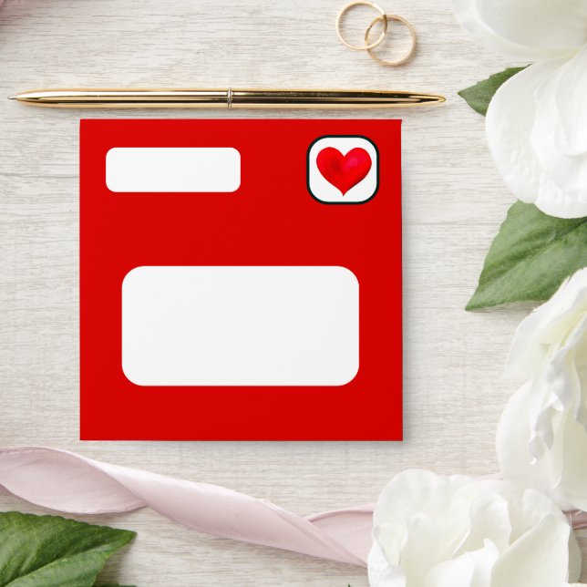 Red with Roses Inside Sqaure Envelope (Wedding)