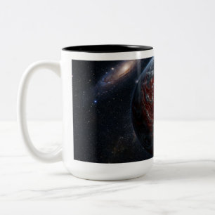 Red With Silver Planet Two-Tone Coffee Mug