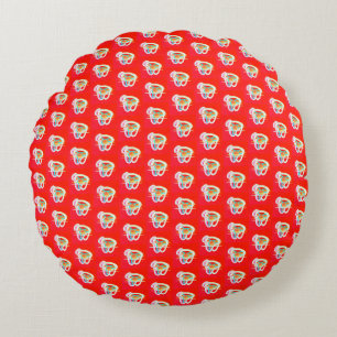 Red with small art designs on it round pillow