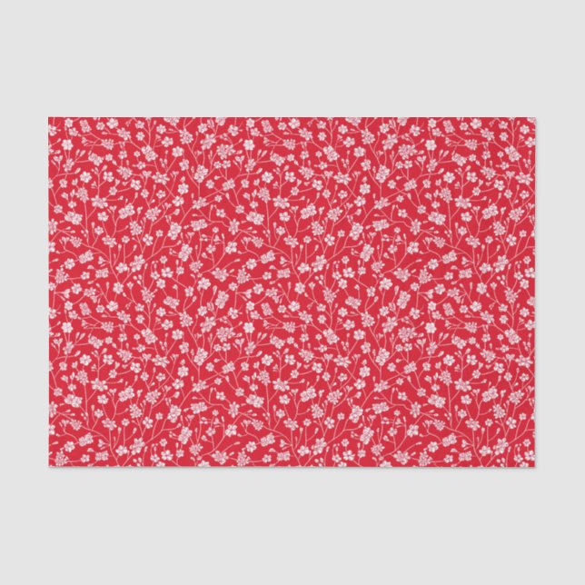 Red with Tiny White Flowers Tissue Paper (Front)