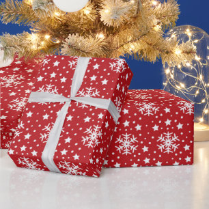 RED WITH WHITE CHRISTMAS SNOWFLAKES WRAPPING PAPER