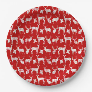Red With White Deer Paper Plates