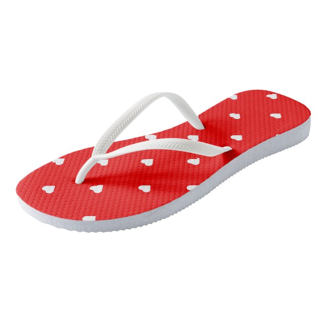 Red with White Hearts Flip Flops (Angled)