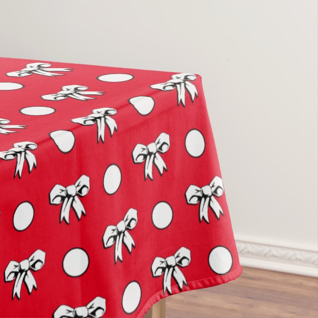 Red with White Polka Dots and Cartoon Bows Tablecloth (In Situ)