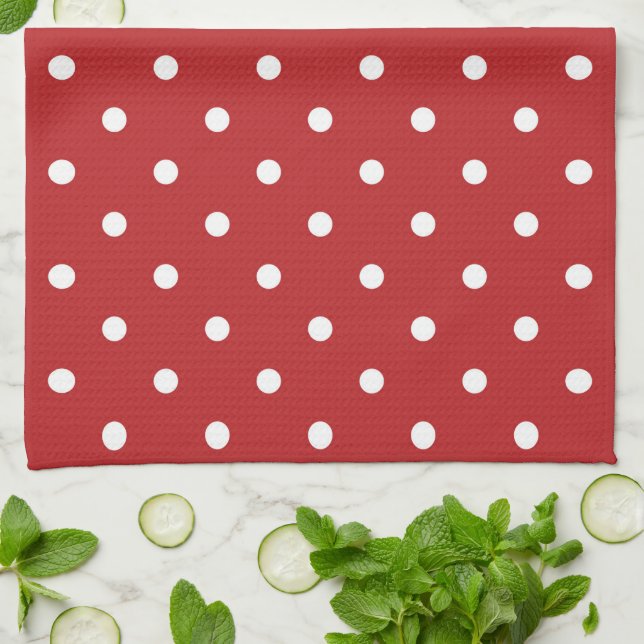 Red with White Polka Dots Kitchen Towel (Folded)