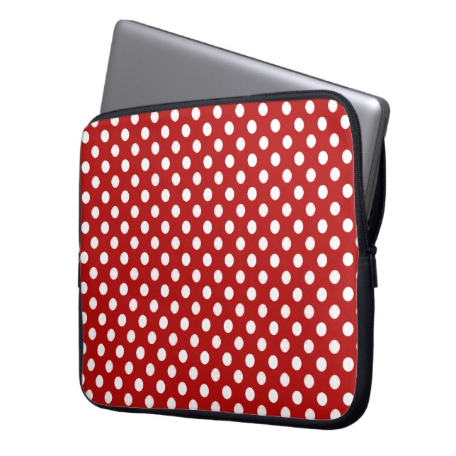 Red With White Polka-Dots Laptop Sleeve (Front Left)