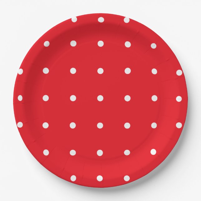 Red With White Polka Dots Paper Plate (Front)