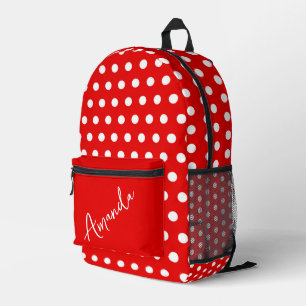 Red with White Polka Dots Personalized  Printed Backpack