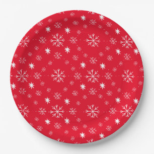 Red With White Snowflakes Paper Plate